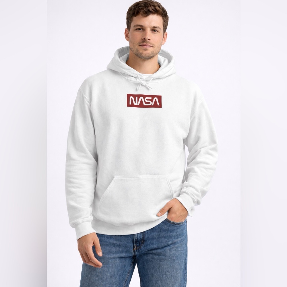 NASA Logo White Hoodie Large Gildan Heavy Blend Unisex(A401)✨ - Picture 2 of 10